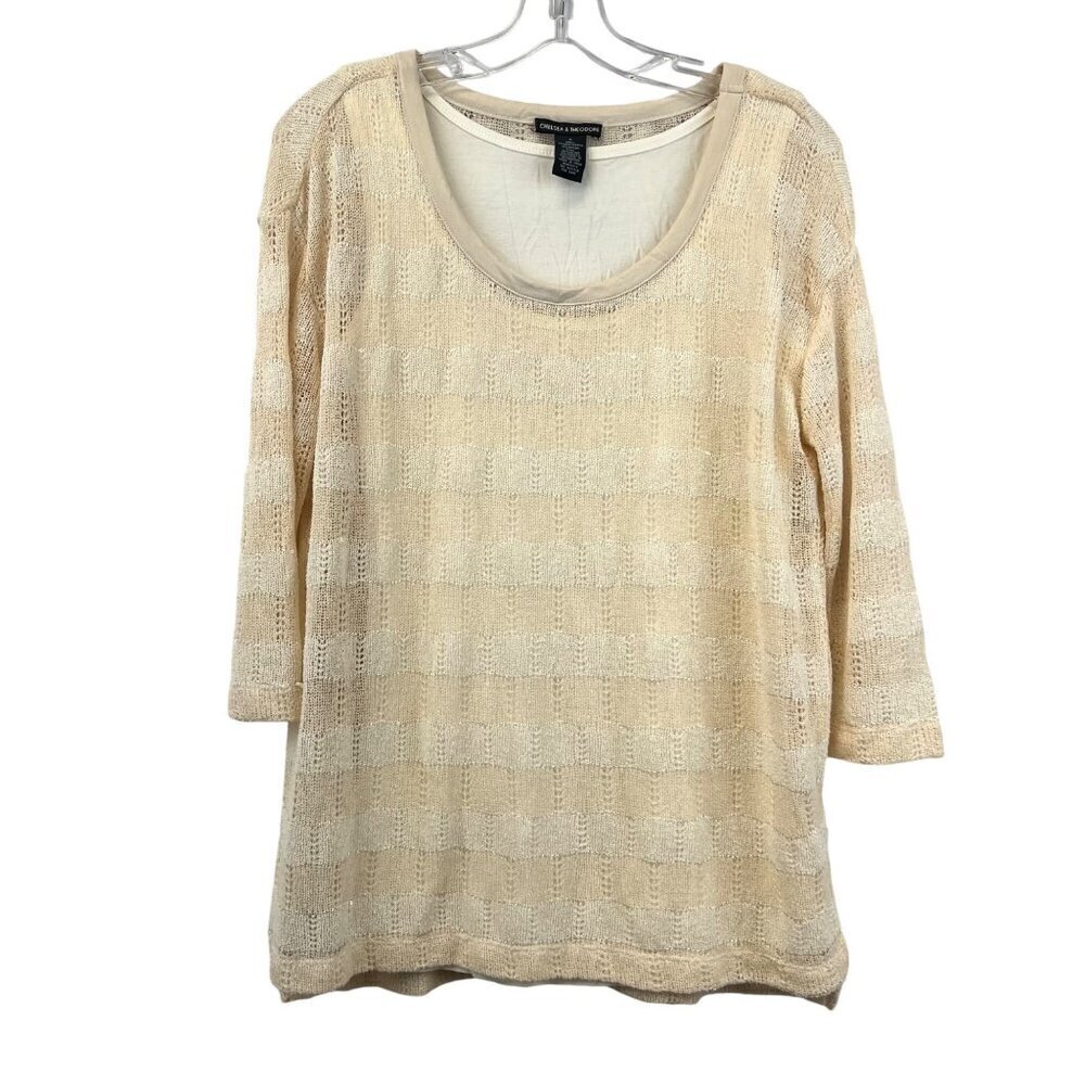 Chelsea & Theodore Womens 2 Piece Sweater Set 3/4 Sleeve Cream Size Small